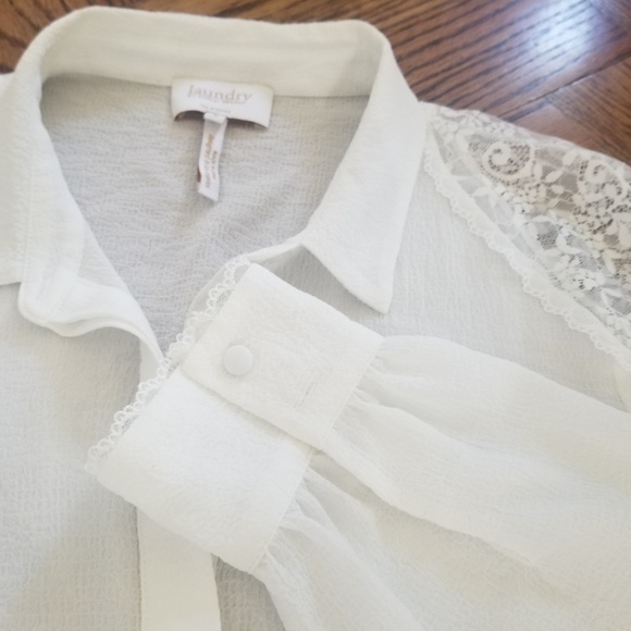 Laundry by Shelli Segal Lace Trim Sheer Blouse S - Picture 5 of 7